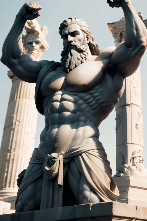 Statue of a strong man with shirtless beard, preto e branco realista, estoicismo, poses estoicas, Ancient Greece, atitude estoica, pose estoica