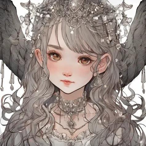 a drawing of a little girl wearing a tiara, a detailed drawing by Yang Jin, featured on deviantart, gothic art, detailed painting, anime, artwork