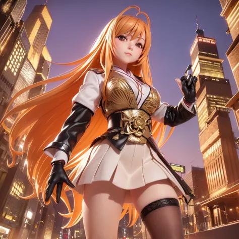 ((3D anime:1.2, Manga Bleach:1.1), better quality, detailed, high resolution, (Mascot:1.3, Orihime Inoue:1.1) Orihime Inoue - (Although not characterized as a sensual character, Orihime is known for her beauty and her long, beautiful hair.) 1girl, Orange e...