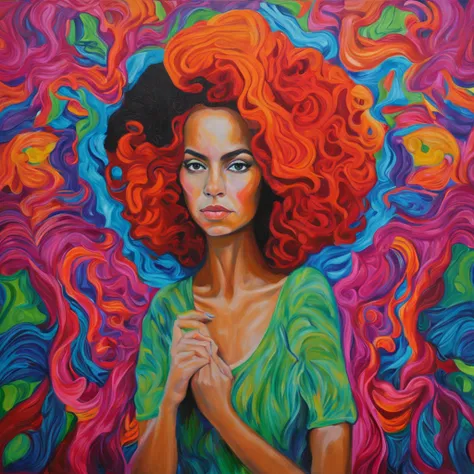 a painting of a woman with colorful hair, an oil on canvas painting by Olivia Peguero, behance contest winner, fauvism, oil on canvas, acrylic art, fauvism