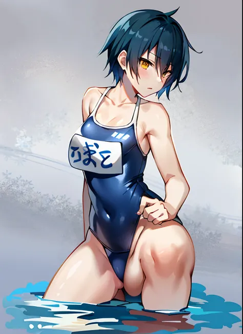 Anime boys in swimsuits, wearing a swimming wear, Seductive Anime Boy, Ecchi anime style, Cool boy in tank suit, Anime boy with blue short hair, Anime boy with yellow eyes, Charming anime boys, (Anime Boy), Ecchi, School swim wear, anime moe art style, at ...