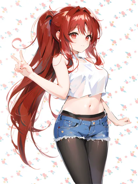 anime girl with long red hair and white top posing for a picture, red waist-long hair, anime girl with long hair, !!full body portrait!!, anime full body illustration, marin kitagawa fanart, (anime girl), anime style character, anime pose, seductive anime ...