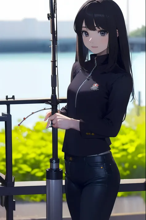 ((((having a fishing rod with a reel by the lakeside:1.5)))),((Female 28 years old)),((Best Quality:1.5)),((((Hands with the correct number and structure of fingers:1.5)))),((Big fish:1.37)),hight resolution,ultra-detailliert,​masterpiece,best qualtiy,(Eig...