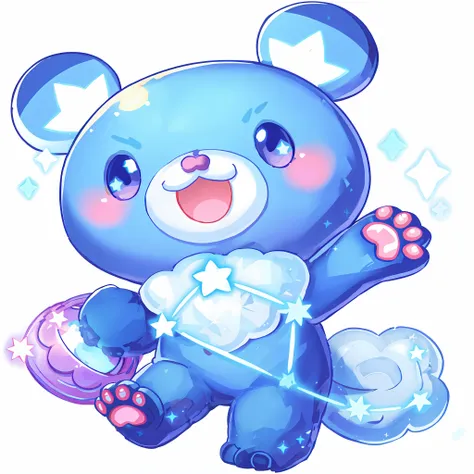 There are stars on the chest，Cartoon bear with heart on his chest, adorable glowing creature, water bear, magical shiny skin, Cute detailed digital art, glowing magical shiny skin, Shiny!!, Crystalline!!, kawaii, with light glowing, adorable digital art, p...