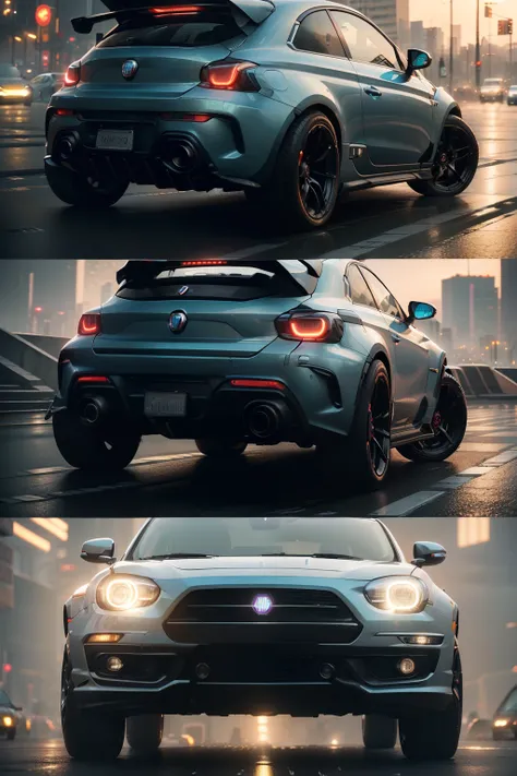 ((Cyberpunk carro futurista)) ((realistic lighting, melhor qualidade, 8k, master part:1.3)) foco:1.2,fiat 500:1.1, (Fora, waterfront:1.1), Rua da cidade,