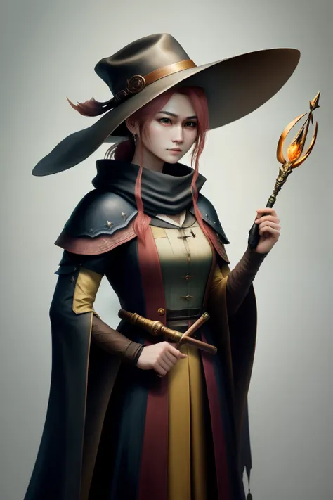 high-level image quality、hightquality、Photo quality、Final Fantasy、sorcerer、Big hat、1womanl、Holding a wand、