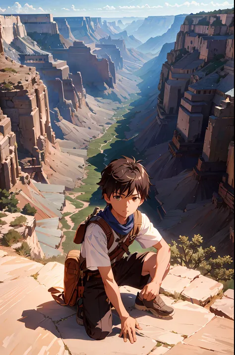 There was a little boy sitting on the windowsill on the hill, Makoto Shinkai. rendering by octane, Makoto Shinkai. a digital rendering, greg rutkowski makoto shinkai, Ross Tran e Makoto Shinkai, Makoto Shinkai Cyril Rolando, studio glibly makoto shinkai, M...