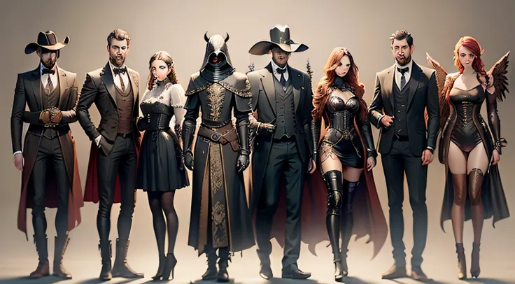 Renaissance，People with mechanical wings，steampunc，the plague doctor，flight，handheldweapons，Owl mask，Full body plate armor，Western Duel