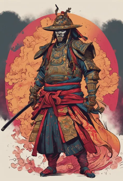 A samurai whose whole body is covered in flames