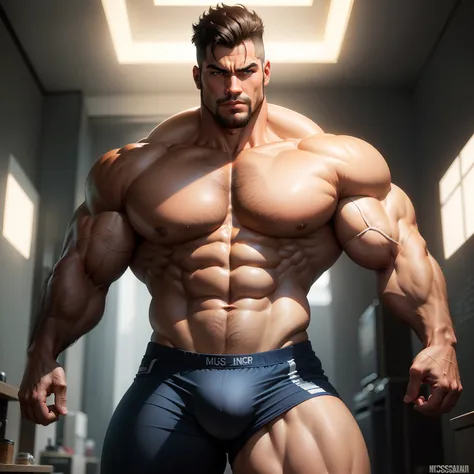 There is a person standing on a large device, musculoso! , muscular character, muscular male hero, pose de bolo de carne, Tiger Man muscle, commission for high resolution, super buff e cool, Gigachade musculoso, musculoso!! scientific fiction, pose mais fo...