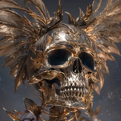 baton，Transparent wings，Magic wand，Wear thick gold-framed reflective sunglasses，32K（tmasterpiece，k hd，hyper HD，32K）Burgundy double ponytail，The Silver Skull Jewelry District in the backstreets，Indigo Skull King ，Skeleton protector （The skeleton is realisti...