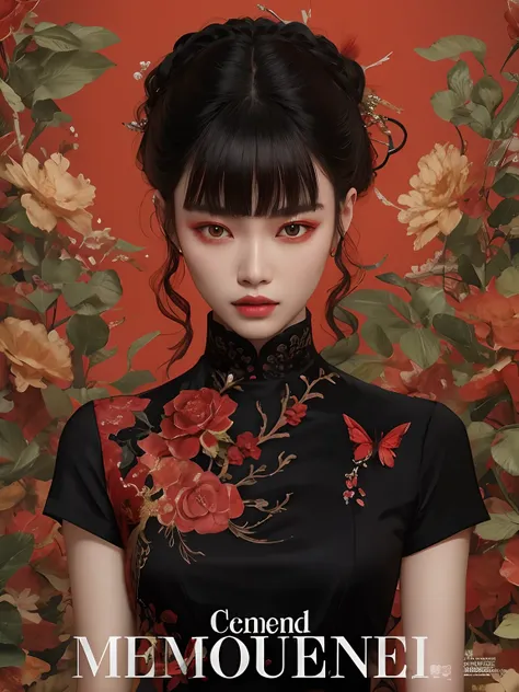 imagem arafed de uma mulher com um vestido preto e um fundo vermelho, Directed by: Chen Lin, Art not Guweiz style, inspirado em Yanjun Cheng, Directed by: Yu Zhiding, por Li Song, Directed by: Russel Lu Dongjun, por Ni Tian, por Yang J, Yanjun Chengt, por ...