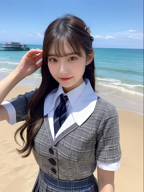 ((top-quality、8K、​masterpiece：1.3))、foco nítido：1.2、Beautiful schoolgirl in perfect style：1.4、A slender、((A dark-haired、huge tit、tits out：1.2))、(夏天、Mare、beach、Enoshima:1.1)、Highly detailed facial and skin texture、A detailed eye、二重まぶた、Sweaty、A sexy、the beac...