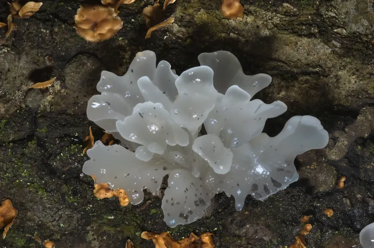 Fungal spores, Slime mold, fungus, Translucent algae gorgeous, Sickle trill, Trill - spindle-shaped muscles, Silver-eared fern, beautiful natural forms, mycelium, simulacrum of a space fungus