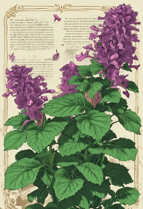 Patchouli plant， Chiaroscuro, projected inset, Ni Chuanjing illustration style