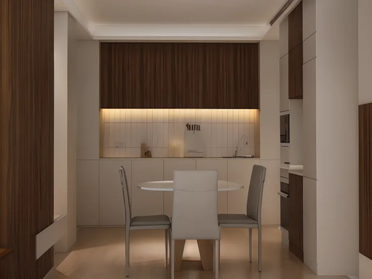 There was a white table and chairs in the room, rendered lighting, dim volumetric lighting, Render in Vray, well lit 3 d render, volumetric interior lighting, in style of 3d render, warm volumetric lighting, vray rendered, render vray, 3 d render even lit,...