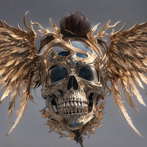 baton，Transparent wings，Magic wand，Wear thick gold-framed reflective sunglasses，32K（tmasterpiece，k hd，hyper HD，32K）Burgundy double ponytail，The Silver Skull Jewelry District in the backstreets，Indigo Skull King ，Skeleton protector （The skeleton is realisti...