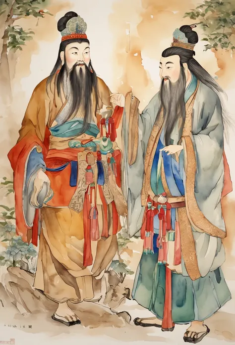 Paint a statue of a Taoist king and lingguan in the style of Wu Daozi