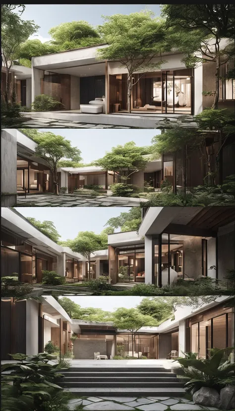 After entering the courtyard，You will see a spacious and neat courtyard。The floor of the courtyard is paved with stone slabs，It is surrounded by a well-manicured lawn。Various greenery is planted in the corners of the courtyard，Such as flowers and plants、ba...