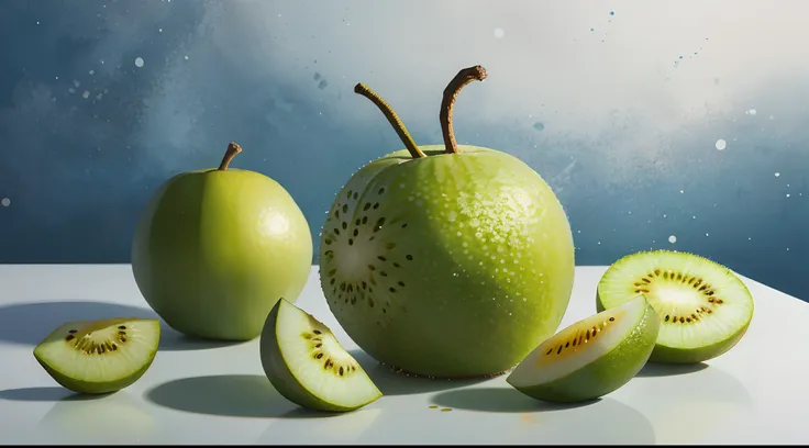 （Fantastic photos：1.3）（Realiy：1.3），（with dynamism：1.3）Product photography of kiwifruit，spatter，复杂，Epic，（Artist RHADS：1.3），The is very detailed，（Provia： 1.3)