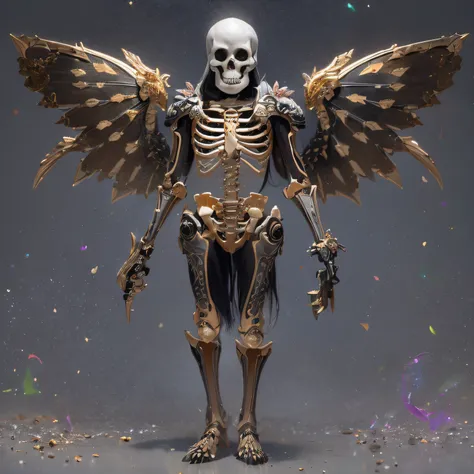 baton，Transparent wings，Magic wand，Wear thick gold-framed reflective sunglasses，32K（tmasterpiece，k hd，hyper HD，32K）Burgundy double ponytail，The Silver Skull Jewelry District in the backstreets，Indigo Skull King ，Skeleton protector （The skeleton is realisti...