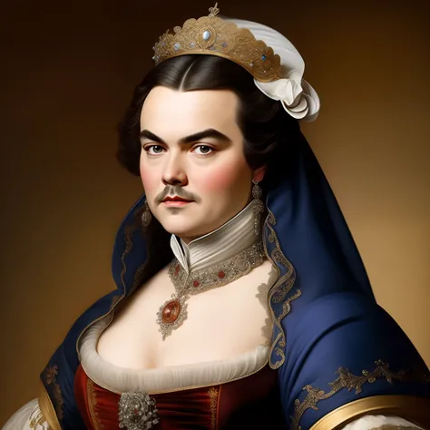 "A beautiful and refined portrait capturing Jack Black as an elegant noble lady from the 18th century."