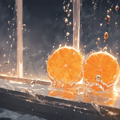 A whole pile of oranges with water droplets rests on the windowsill，Sunlight shines through the windows，up-close