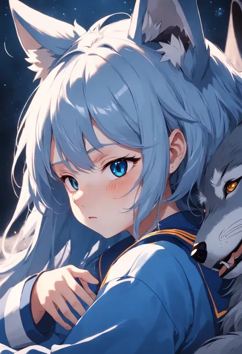 Wolf ear girl sleeps，Blue sailor suit，closing her eyes