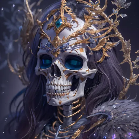 Tyson，Lunette de soleil，32K（tmasterpiece，k hd，hyper HD，32K）Purple-pink flowing hair，Gold skull jewelry area in the back room，Skeleton King ，Rusty copper dragon skull protector （The skeleton is realistic：1.4），Skull pattern robe，Purple-pink skull headdress，S...