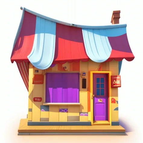 Cartoon house with red awning and purple awning, casa, very stylized, game icon stylized, shop front, (Art Station), Magic Shop, Stylized, game icon asset, casa, photore, 3 d icon for mobile game, 3d marketplace, A detailed