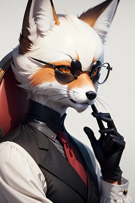 fox，Pan，hitman，monocle，ssmile，sideface，head portrait，Non-human，Critters，Fox face，Fox anthropomorphism，pencil drawing，Draw a paper feel，White gloves，Look out of the picture