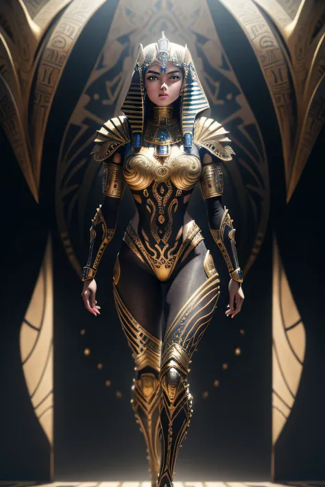 Biomechanical:1.3, (Egyptian set:1.2), Face real European，Contoured eyes (Coloring:1.2), bare full body，golds, golds, hans giger, (zentangle:1.2), granulated, extremely detaile, intricately details, Dynamic lighting, Fotorrealista, Natural soft light, Low ...