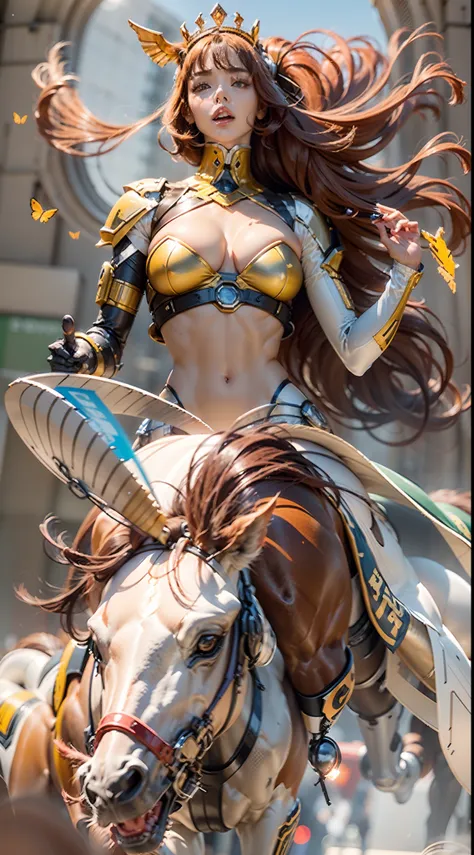 A female centaur，She is famous in the multiverse，She is both a female centaur, half human, half horse, half horse，It is also a female Yingzhao。She blends both images，The first is：（（The head of the horse/neck/Shoulder these parts，Replaced with a beautiful f...