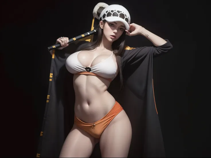 foto,(((female trafalgar law))),de una sola pieza,sensual,pecho grande,  caderas perfectas tetas grandes, muslos grandes y torne...