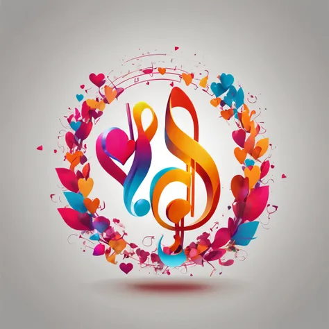 music and hearts combine, interlocking, flat vector logo, minimal graphic, by Sagi Haviv --no realistic photo detail shading