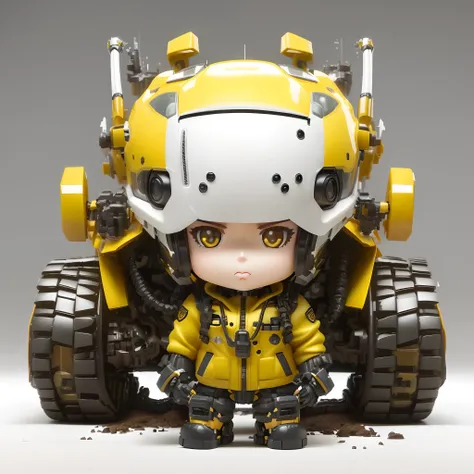 Close up of toy with helmet isolated on white background, an anime nendoroid of elon musk, Nendoroid 2D, Cute 2D Rendering, style as nendoroid, nendoroid, female explorer mini cute girl, Akira and bumblebees, Mechanized soldier girl, 2D rendering art by Ro...