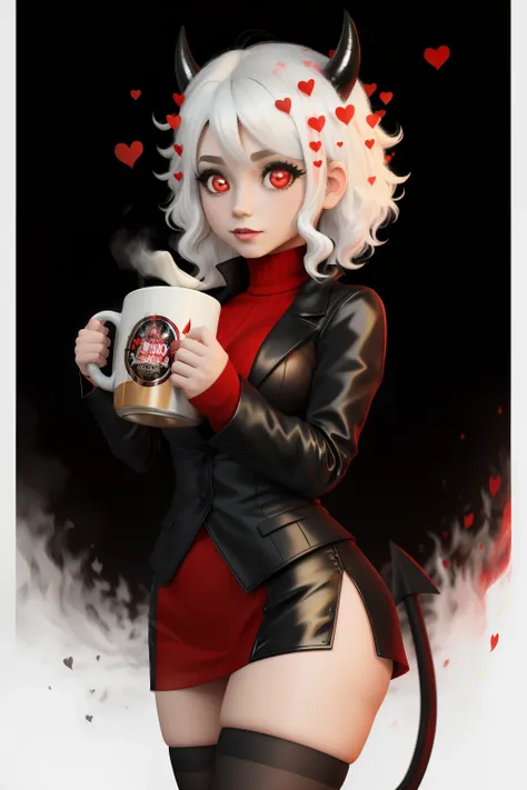 masterpiece, (1 girl) (chibi style), render 3d, best quality, modeus (helltaker), (demon tail), ((red ribbed sweater,high neck))...