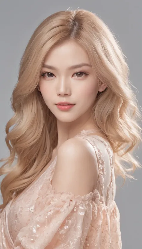 "Sunlight shining through long blonde hair，Shining on the girls face，It made her creamy fair skin glow with a warm glow。Her eyes contain a charming and mysterious charm，Like two jewels shining in the day。Her delicate face and sexy pink lips interweave a de...