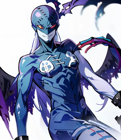 solo, 1man, best quality, masterpiece, ladydevimon, purple skin, beautiful yet mature man , dominant, Smirk ,High Aesthetic