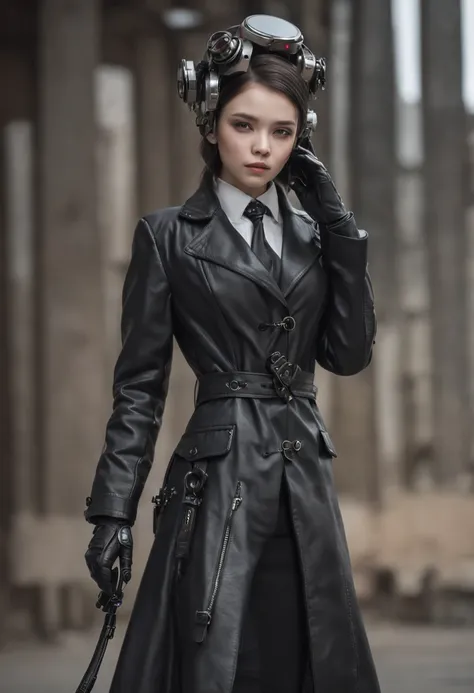 top-quality、​masterpiece、cyberpunked、Girl undergoing cyborg surgery、Mechanical frame、Wear a long black coat、