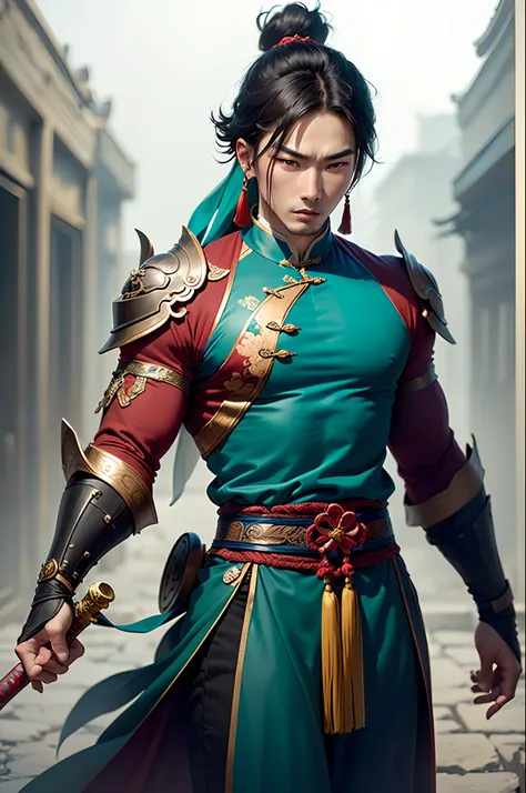 Chinese style male swordsman turquoise