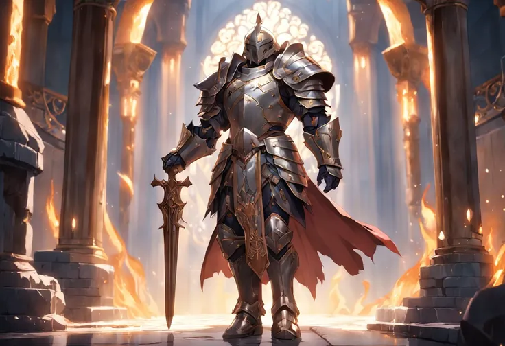 Game character design，holy paladin，Quaint and heavy armor wraps the entire body，shelmet，Holding a stout and ornate scepter，heavy boots，Different perspectives，（full bodyesbian：1.4），solid color backdrop，clean backdrop，depth of fields，high light，Real light，Ra...