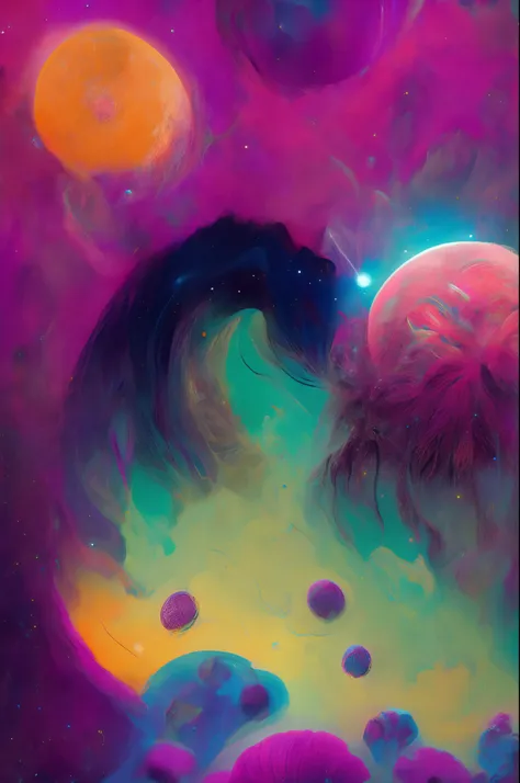 psychedelic nebula space , highly detailed, vibrant colors lisa frank style