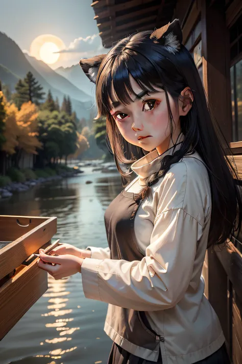 After the new rain in the empty mountains，The weather comes late in autumn。 Bright moon Matsuma photo，Clear spring stone upstream。 Bamboo hustle returns to the raccoon girl，Lian moves off the fishing boat --v 6