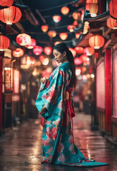 Beautiful Japanese woman, sexy body, (straight hair), sexy kimono