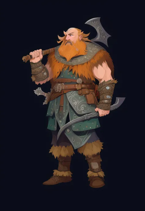 There is a cartoon image of a man with a beard and a beard, full body dnd character portrait, Viking warrior illustration, fantasy d&d character, D & d style full body portrait, warrior dnd character, barbarian class, heroic fantasy character concept, rpg ...