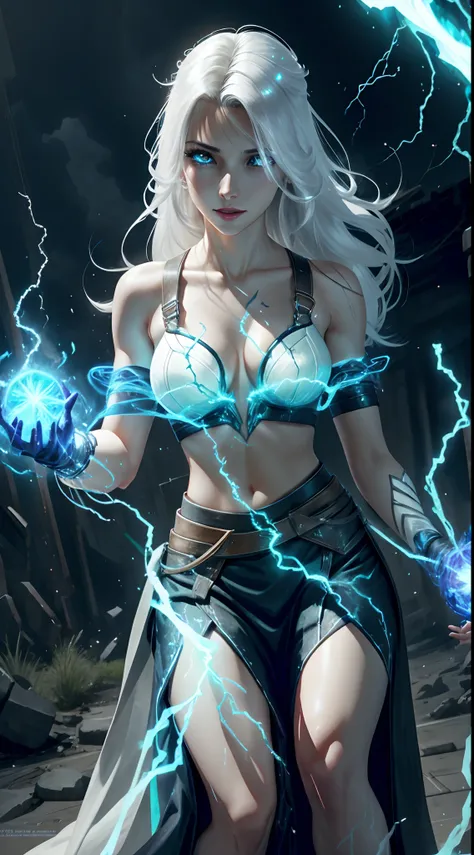 1Beautifulwoman，ff Tifa， X-Men Storm, Lightning is in your hands, Homogeneous symbionts, Venom,, All white hair, a skirt,glowing light eyes