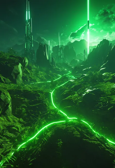 Protect the Earth background is the Alpha image of the green and healthy feeling of the earth emitted by the computer motherboard, green lightsaber, Green steampunk laser, nvidia promotional image, nvidia omniverse, Vivid green laser, octane render sci - f...