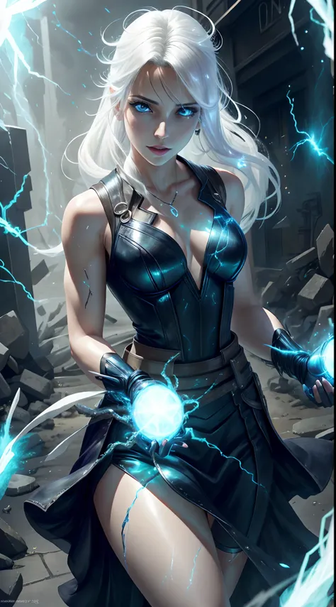 1Beautifulwoman，ff Tifa， X-Men Storm, Lightning is in your hands, Homogeneous symbionts, Venom,, All white hair, a skirt,glowing light eyes