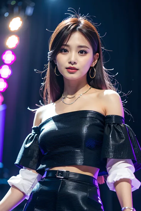 asian woman in arafe in black top and skirt poses for photo, tzuyu from twice, portrait of female korean idol, jinyoung shin, po...